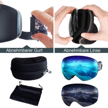 Gogle narciarskie, snowboardowe, OTG UV400 wymienne soczewk sztywny futerał [13180000407]